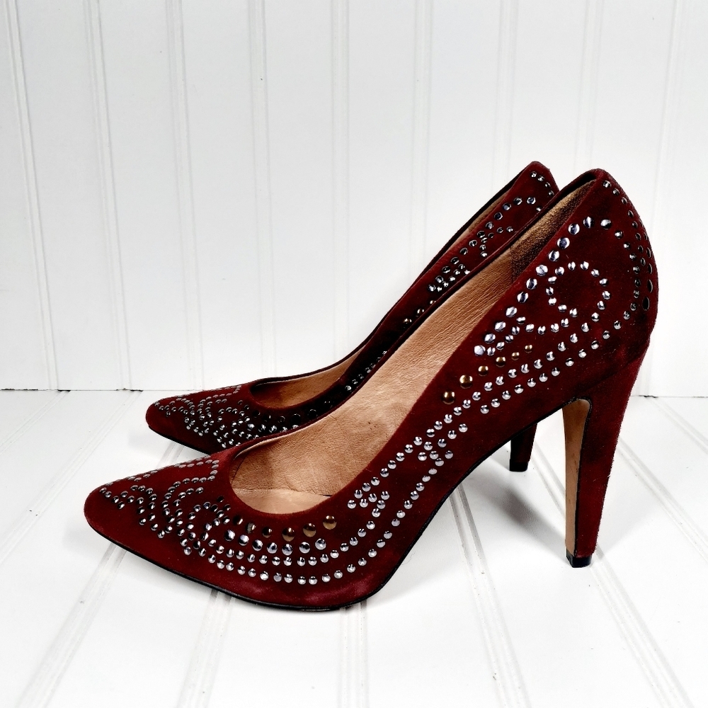Aldo Burgundy Suede Studded Pointed-Toe Heels